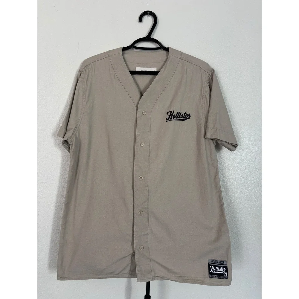 Hollister Mens Los Angeles Sportswear Baseball Jersey Shirt Khaki Tan Small - Picture 1 of 6
